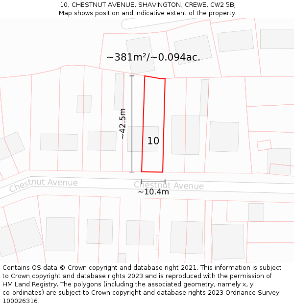 10, CHESTNUT AVENUE, SHAVINGTON, CREWE, CW2 5BJ: Plot and title map