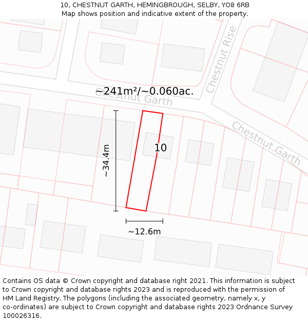 10, CHESTNUT GARTH, HEMINGBROUGH, SELBY, YO8 6RB: Plot and title map