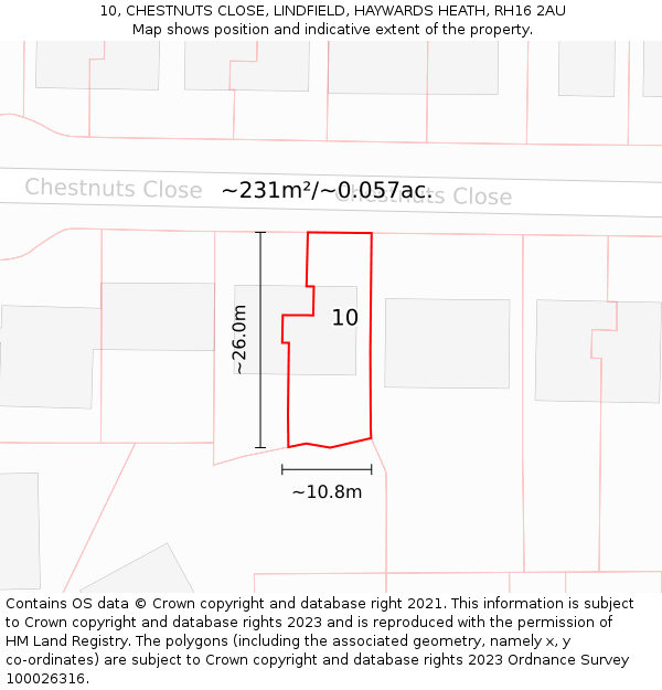 10, CHESTNUTS CLOSE, LINDFIELD, HAYWARDS HEATH, RH16 2AU: Plot and title map
