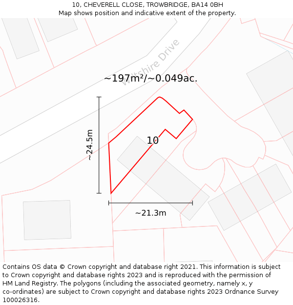 10, CHEVERELL CLOSE, TROWBRIDGE, BA14 0BH: Plot and title map