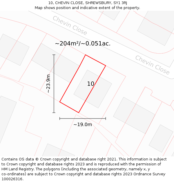 10, CHEVIN CLOSE, SHREWSBURY, SY1 3RJ: Plot and title map