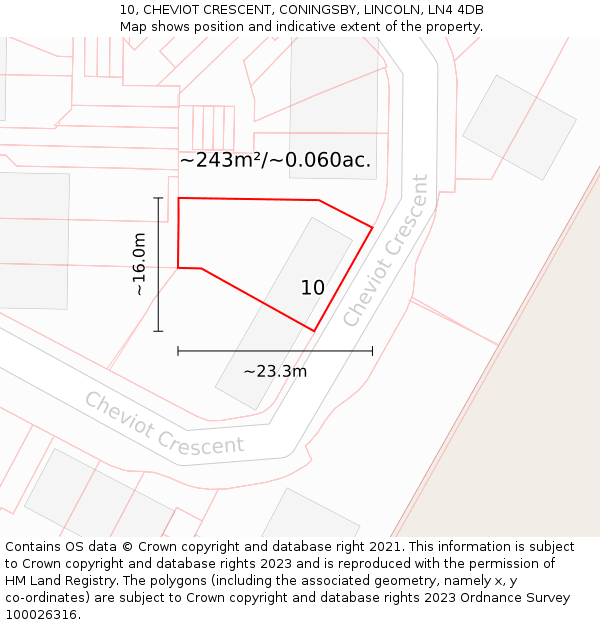 10, CHEVIOT CRESCENT, CONINGSBY, LINCOLN, LN4 4DB: Plot and title map