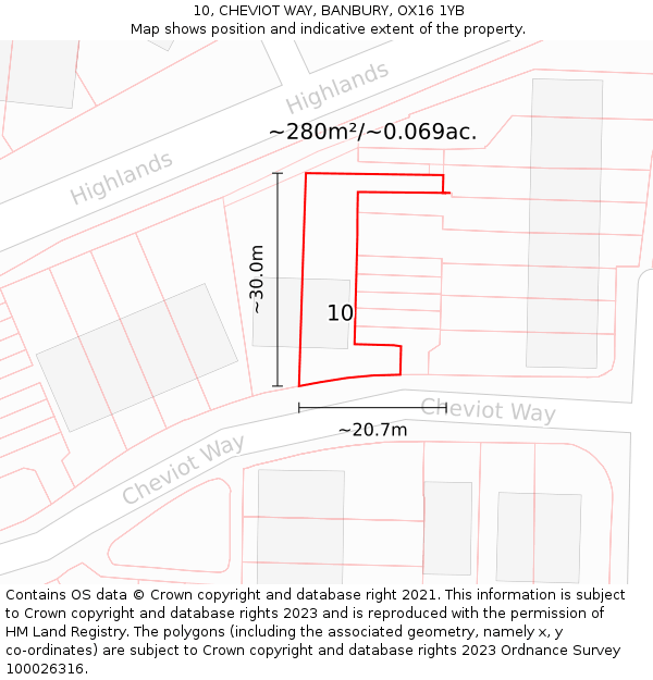 10, CHEVIOT WAY, BANBURY, OX16 1YB: Plot and title map