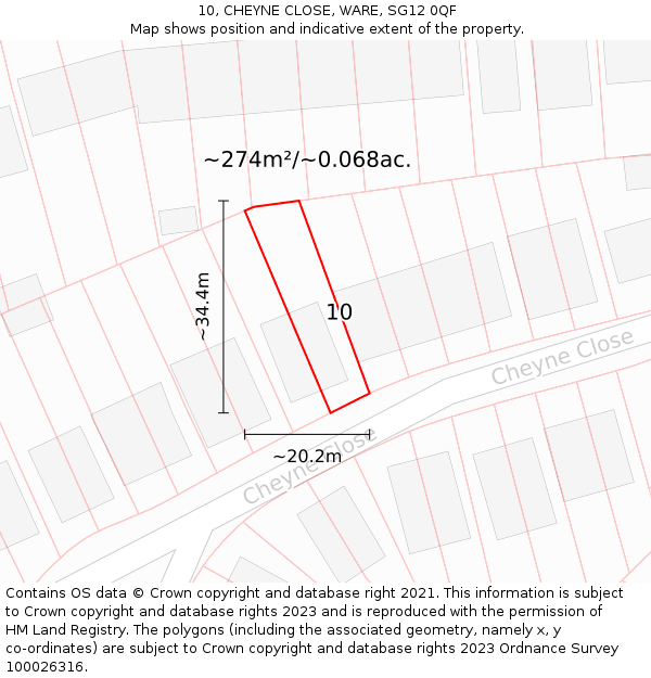 10, CHEYNE CLOSE, WARE, SG12 0QF: Plot and title map