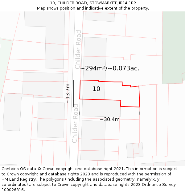 10, CHILDER ROAD, STOWMARKET, IP14 1PP: Plot and title map