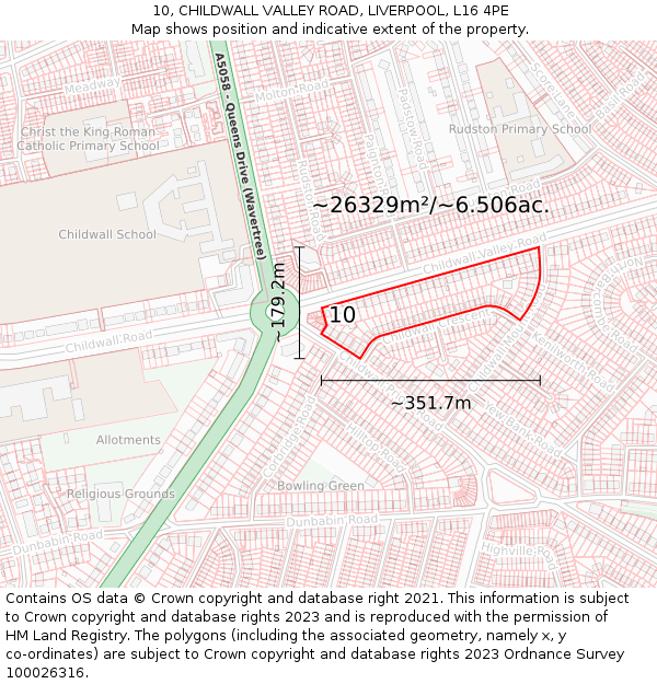 10, CHILDWALL VALLEY ROAD, LIVERPOOL, L16 4PE: Plot and title map