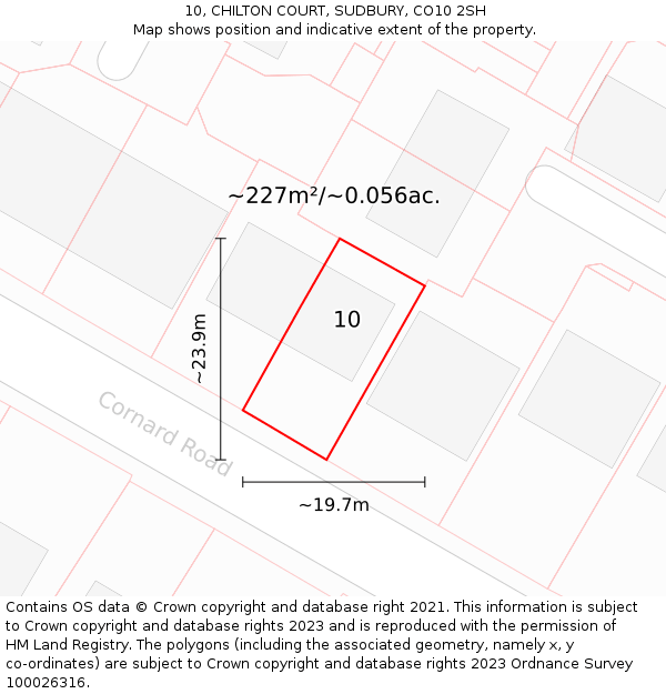 10, CHILTON COURT, SUDBURY, CO10 2SH: Plot and title map