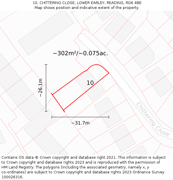 10, CHITTERING CLOSE, LOWER EARLEY, READING, RG6 4BE: Plot and title map