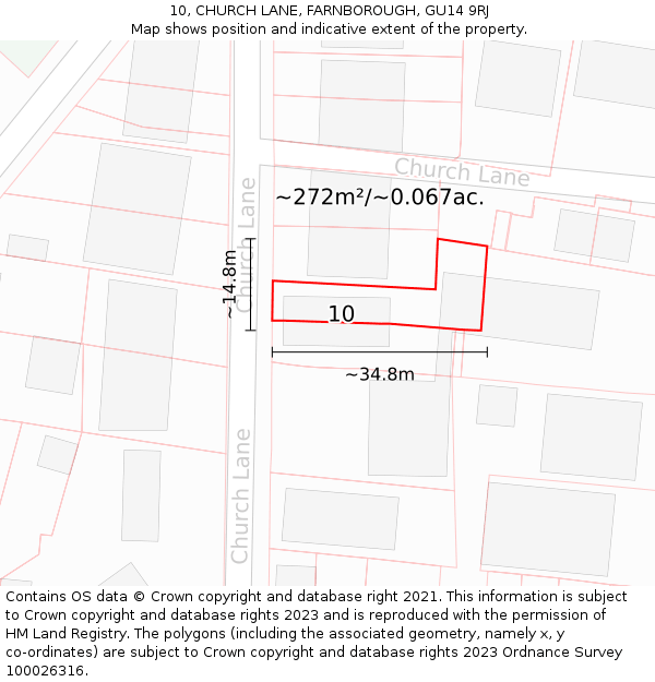 10, CHURCH LANE, FARNBOROUGH, GU14 9RJ: Plot and title map