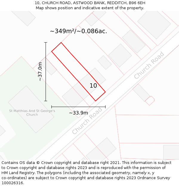 10, CHURCH ROAD, ASTWOOD BANK, REDDITCH, B96 6EH: Plot and title map