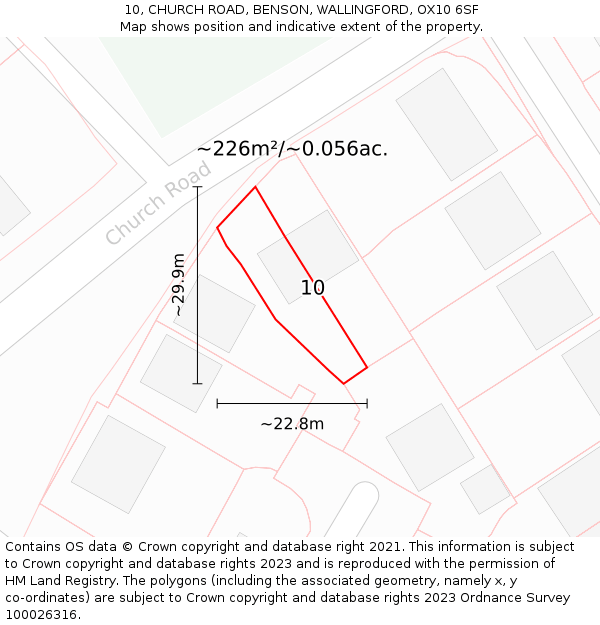 10, CHURCH ROAD, BENSON, WALLINGFORD, OX10 6SF: Plot and title map