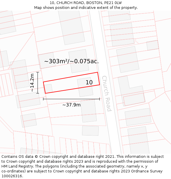 10, CHURCH ROAD, BOSTON, PE21 0LW: Plot and title map