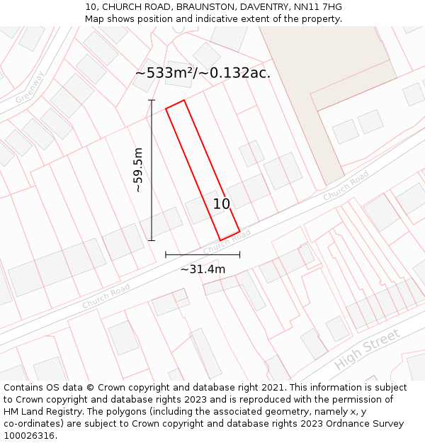 10, CHURCH ROAD, BRAUNSTON, DAVENTRY, NN11 7HG: Plot and title map