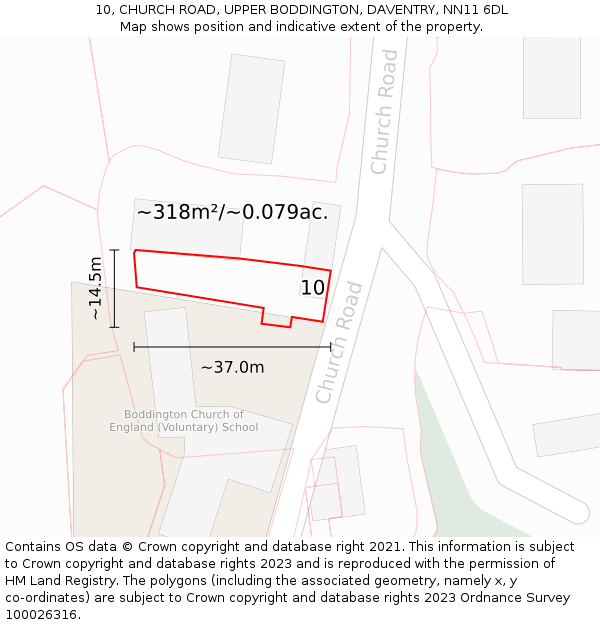 10, CHURCH ROAD, UPPER BODDINGTON, DAVENTRY, NN11 6DL: Plot and title map