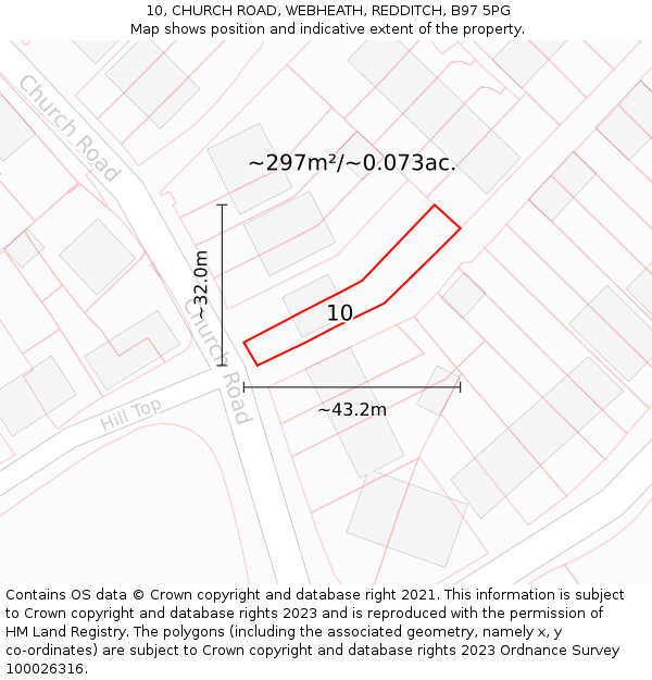 10, CHURCH ROAD, WEBHEATH, REDDITCH, B97 5PG: Plot and title map