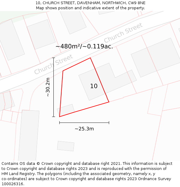 10, CHURCH STREET, DAVENHAM, NORTHWICH, CW9 8NE: Plot and title map