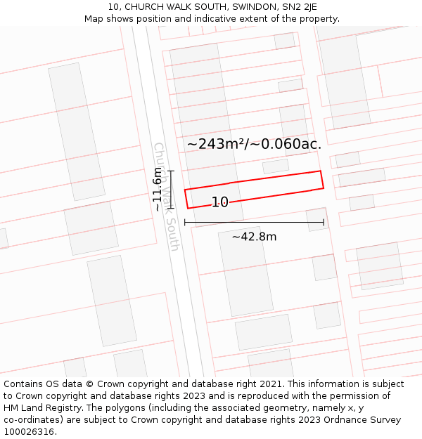 10, CHURCH WALK SOUTH, SWINDON, SN2 2JE: Plot and title map