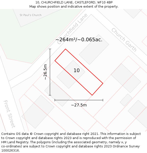 10, CHURCHFIELD LANE, CASTLEFORD, WF10 4BP: Plot and title map