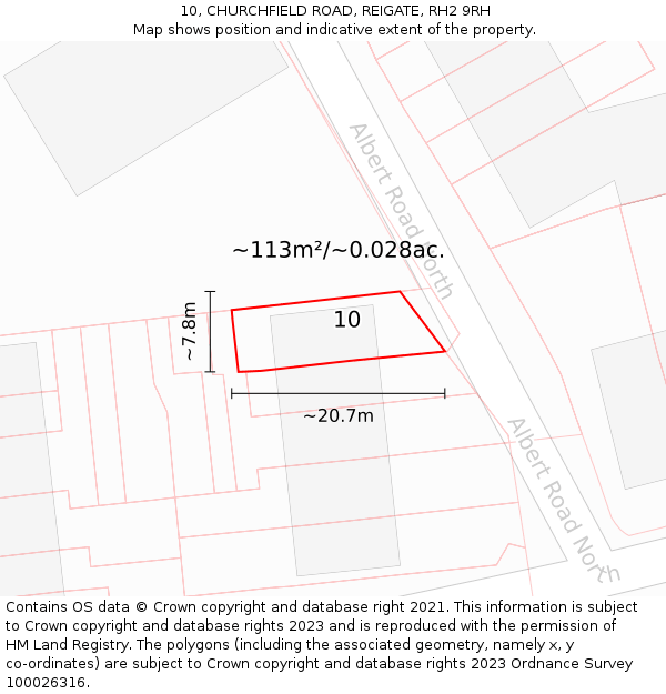10, CHURCHFIELD ROAD, REIGATE, RH2 9RH: Plot and title map