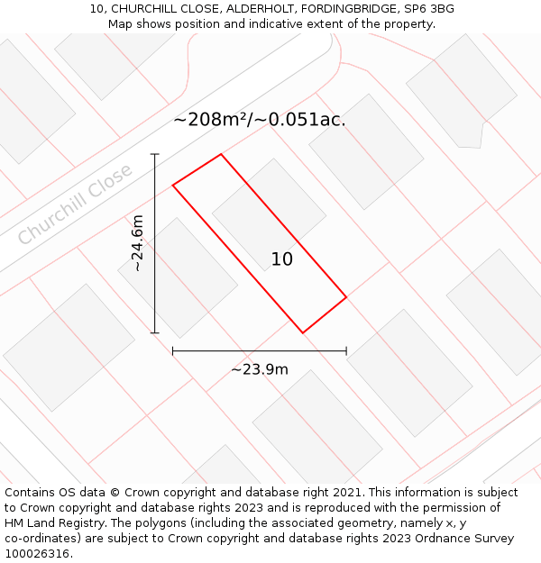 10, CHURCHILL CLOSE, ALDERHOLT, FORDINGBRIDGE, SP6 3BG: Plot and title map