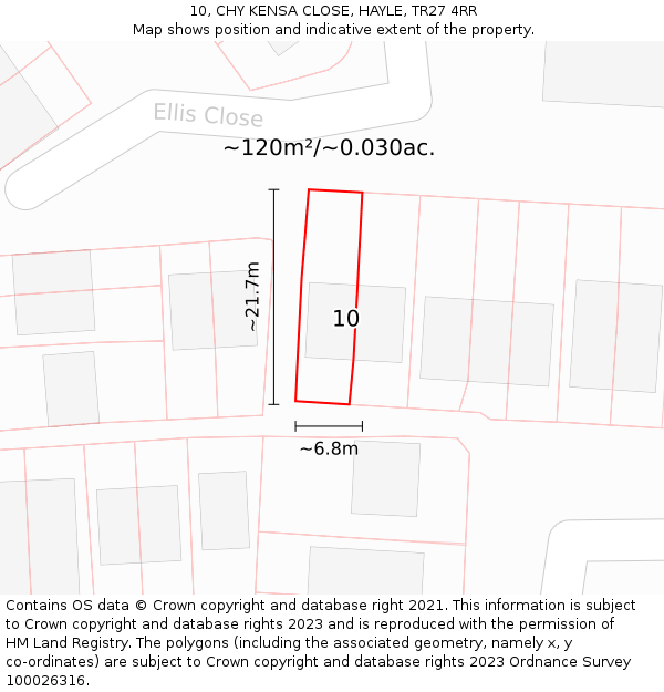 10, CHY KENSA CLOSE, HAYLE, TR27 4RR: Plot and title map