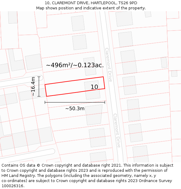 10, CLAREMONT DRIVE, HARTLEPOOL, TS26 9PD: Plot and title map