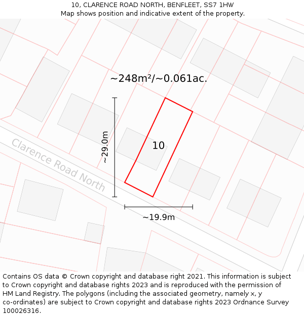 10, CLARENCE ROAD NORTH, BENFLEET, SS7 1HW: Plot and title map