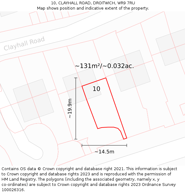 10, CLAYHALL ROAD, DROITWICH, WR9 7RU: Plot and title map