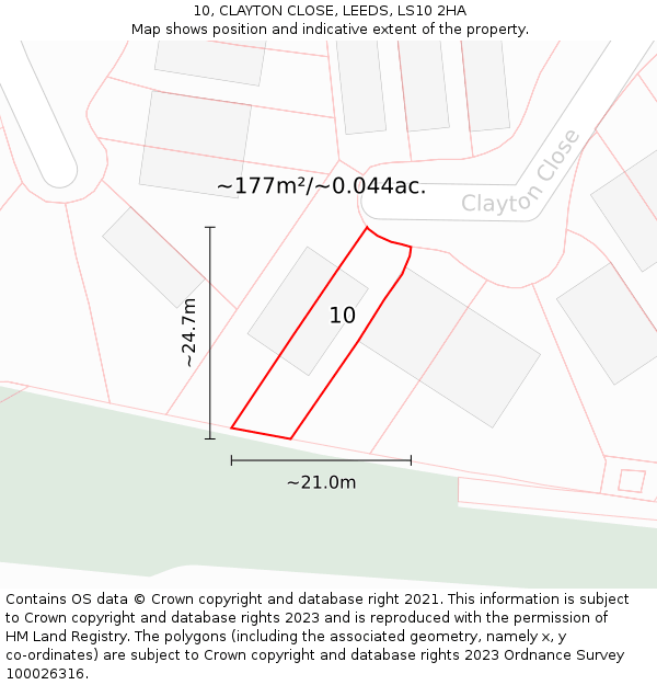 10, CLAYTON CLOSE, LEEDS, LS10 2HA: Plot and title map