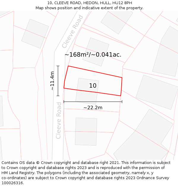 10, CLEEVE ROAD, HEDON, HULL, HU12 8PH: Plot and title map