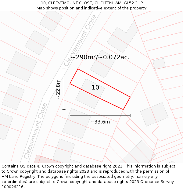 10, CLEEVEMOUNT CLOSE, CHELTENHAM, GL52 3HP: Plot and title map