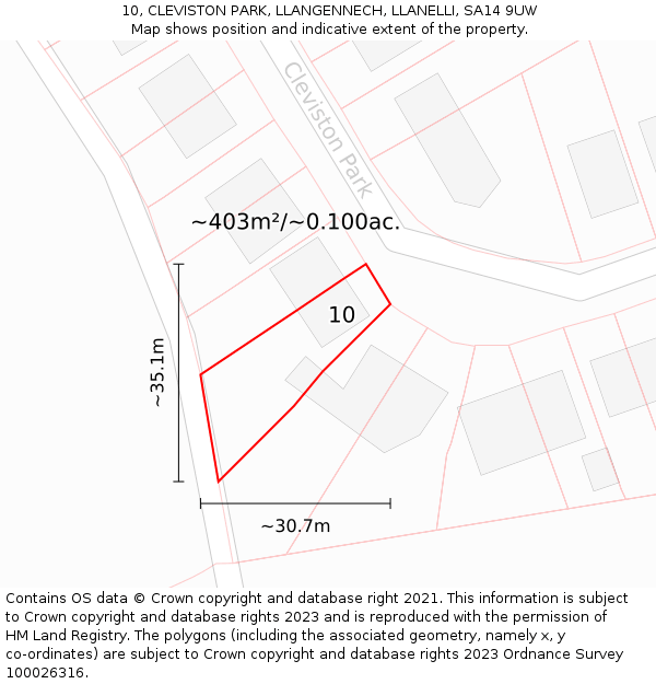 10, CLEVISTON PARK, LLANGENNECH, LLANELLI, SA14 9UW: Plot and title map