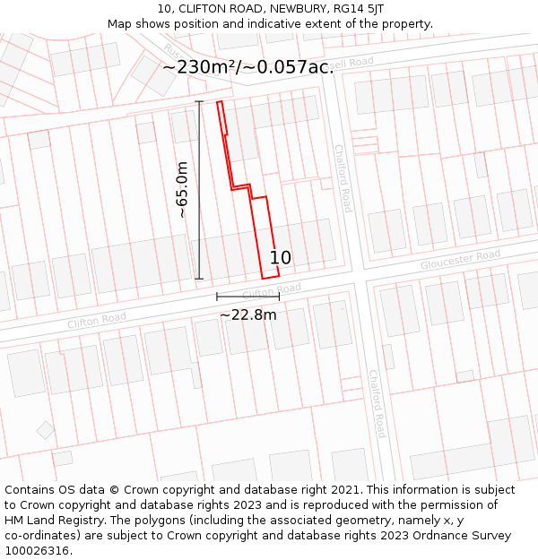 10, CLIFTON ROAD, NEWBURY, RG14 5JT: Plot and title map
