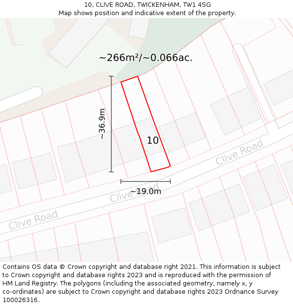 10, CLIVE ROAD, TWICKENHAM, TW1 4SG: Plot and title map