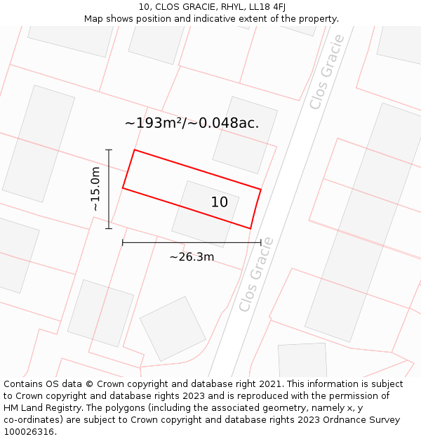 10, CLOS GRACIE, RHYL, LL18 4FJ: Plot and title map