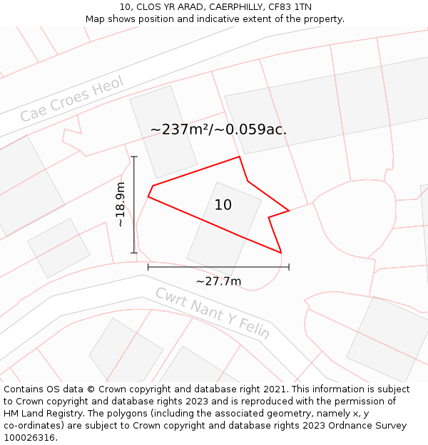 10, CLOS YR ARAD, CAERPHILLY, CF83 1TN: Plot and title map