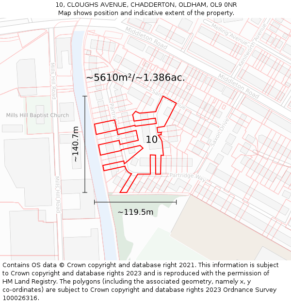 10, CLOUGHS AVENUE, CHADDERTON, OLDHAM, OL9 0NR: Plot and title map