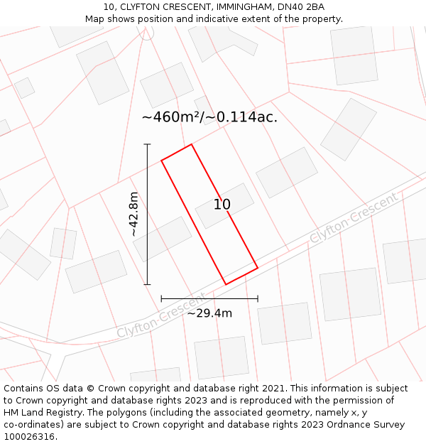 10, CLYFTON CRESCENT, IMMINGHAM, DN40 2BA: Plot and title map