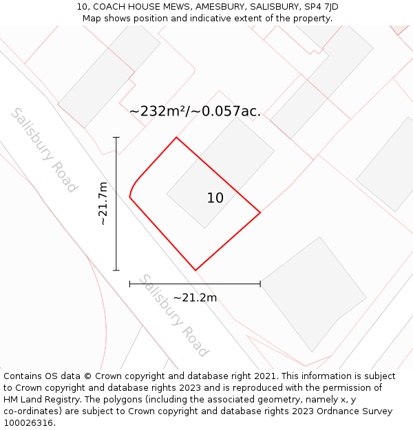10, COACH HOUSE MEWS, AMESBURY, SALISBURY, SP4 7JD: Plot and title map