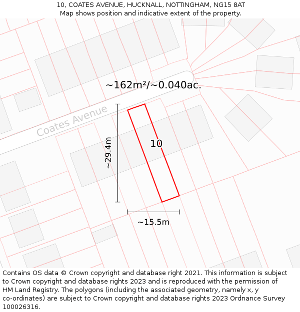 10, COATES AVENUE, HUCKNALL, NOTTINGHAM, NG15 8AT: Plot and title map