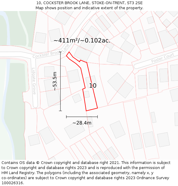 10, COCKSTER BROOK LANE, STOKE-ON-TRENT, ST3 2SE: Plot and title map