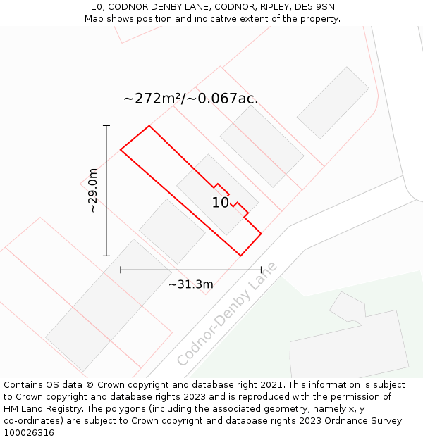 10, CODNOR DENBY LANE, CODNOR, RIPLEY, DE5 9SN: Plot and title map