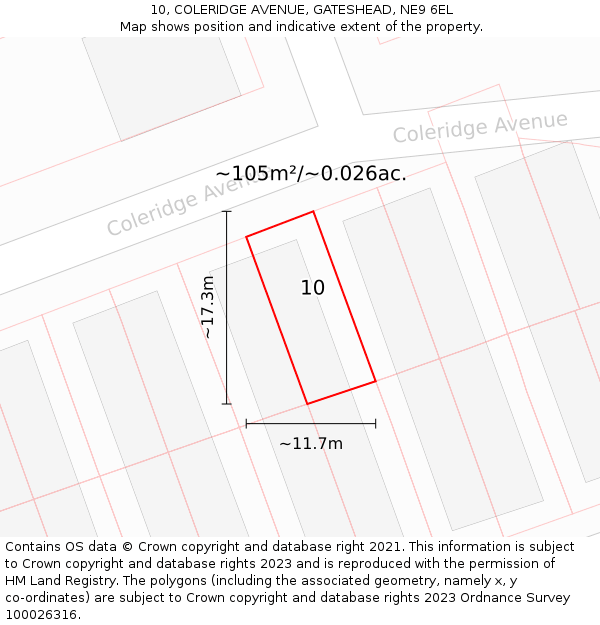 10, COLERIDGE AVENUE, GATESHEAD, NE9 6EL: Plot and title map