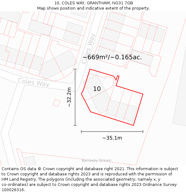 10, COLES WAY, GRANTHAM, NG31 7GB: Plot and title map