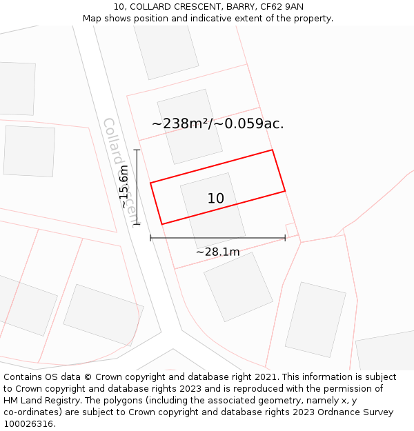 10, COLLARD CRESCENT, BARRY, CF62 9AN: Plot and title map