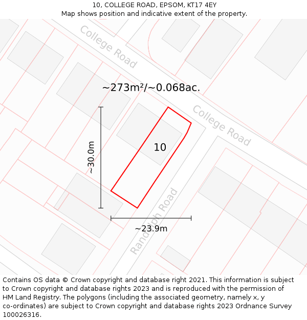 10, COLLEGE ROAD, EPSOM, KT17 4EY: Plot and title map