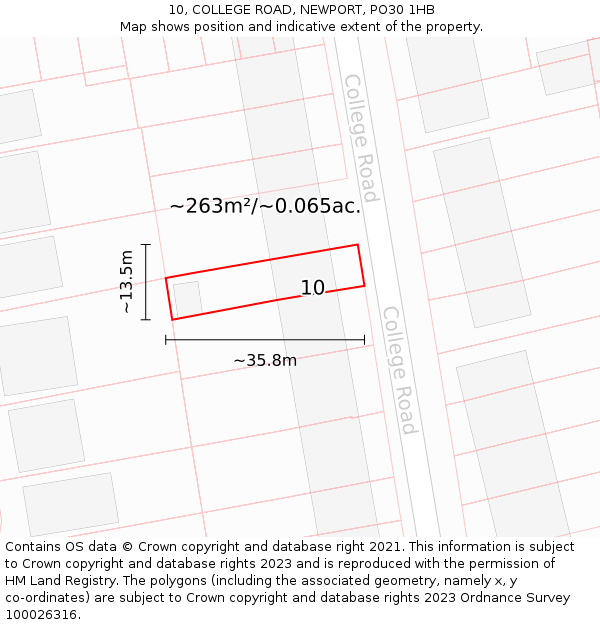 10, COLLEGE ROAD, NEWPORT, PO30 1HB: Plot and title map