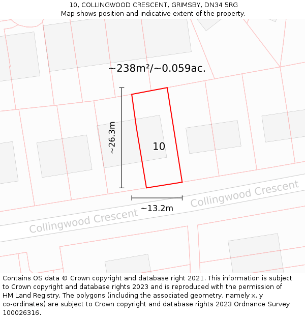 10, COLLINGWOOD CRESCENT, GRIMSBY, DN34 5RG: Plot and title map