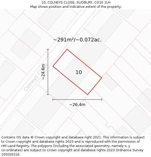 10, COLNEYS CLOSE, SUDBURY, CO10 1LH: Plot and title map