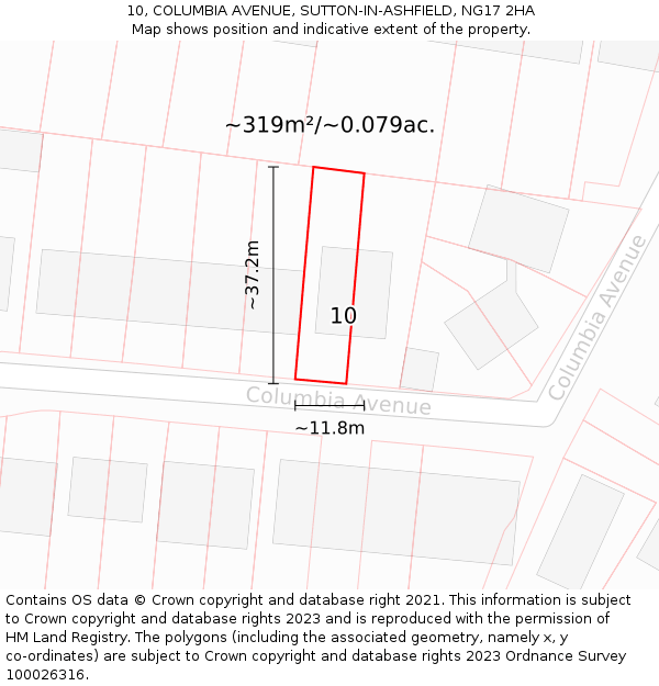 10, COLUMBIA AVENUE, SUTTON-IN-ASHFIELD, NG17 2HA: Plot and title map